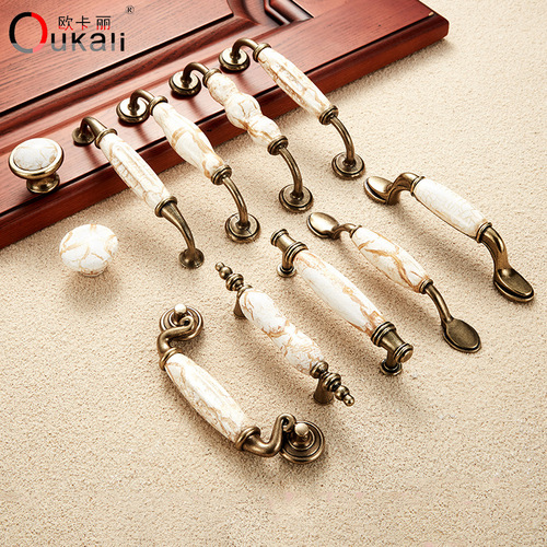 Oukali European-Style Marble-Graphics Ceramic Handle | Modern Minimalist Antique-Imitation Cabinet, Drawer, and Wardrobe Door Knob