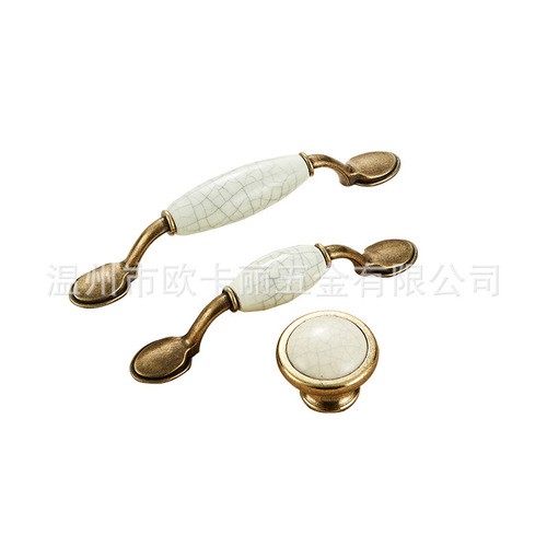 Okali European style ceramic crack handle hardware accessories cabinet furniture drawer antique green hardware handle