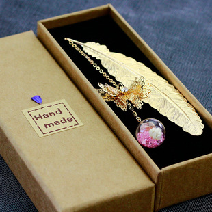 Cicada Wings Metal Feather Bookmark Chinese Style Classical Creative Dried Flower Eternal Flower Diamond Flower Student Gift Crafts