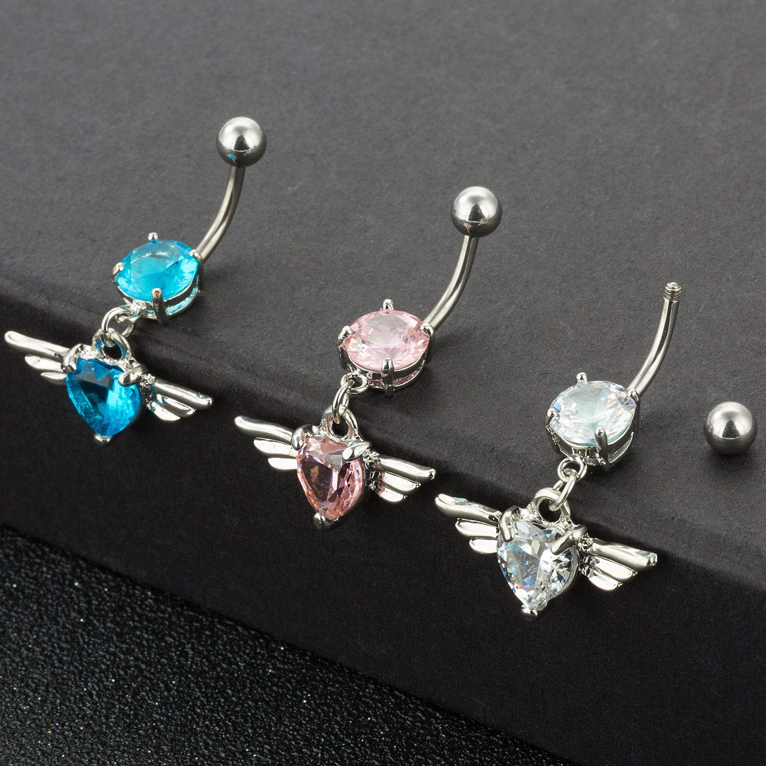 Feather Zirconia Belly Button Ring Diamond Navel Piercing Jewelry_voghion.com