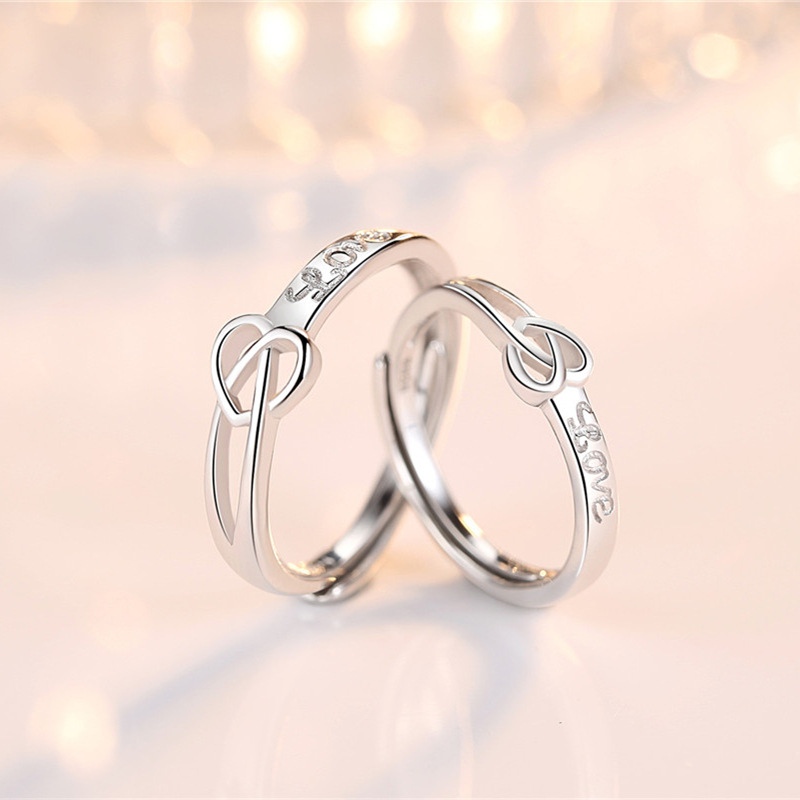 S925 estilo coreano simple amor entrelazado anillo de pareja de plata esterlina para siempre amor anillo abierto permanente una generación