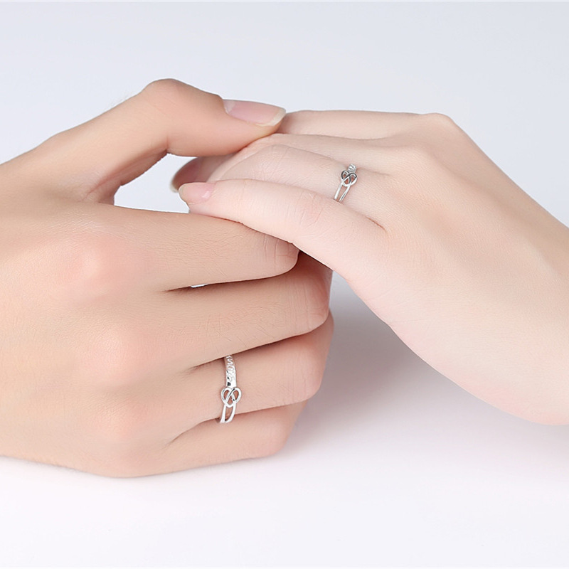 S925 estilo coreano simple amor entrelazado anillo de pareja de plata esterlina para siempre amor anillo abierto permanente una generación