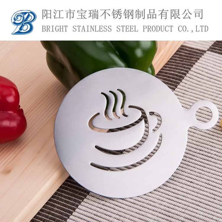 En stock 6 piezas creativo de acero inoxidable café guirnalda molde portátil café leche burbuja spray flor impresión plantilla