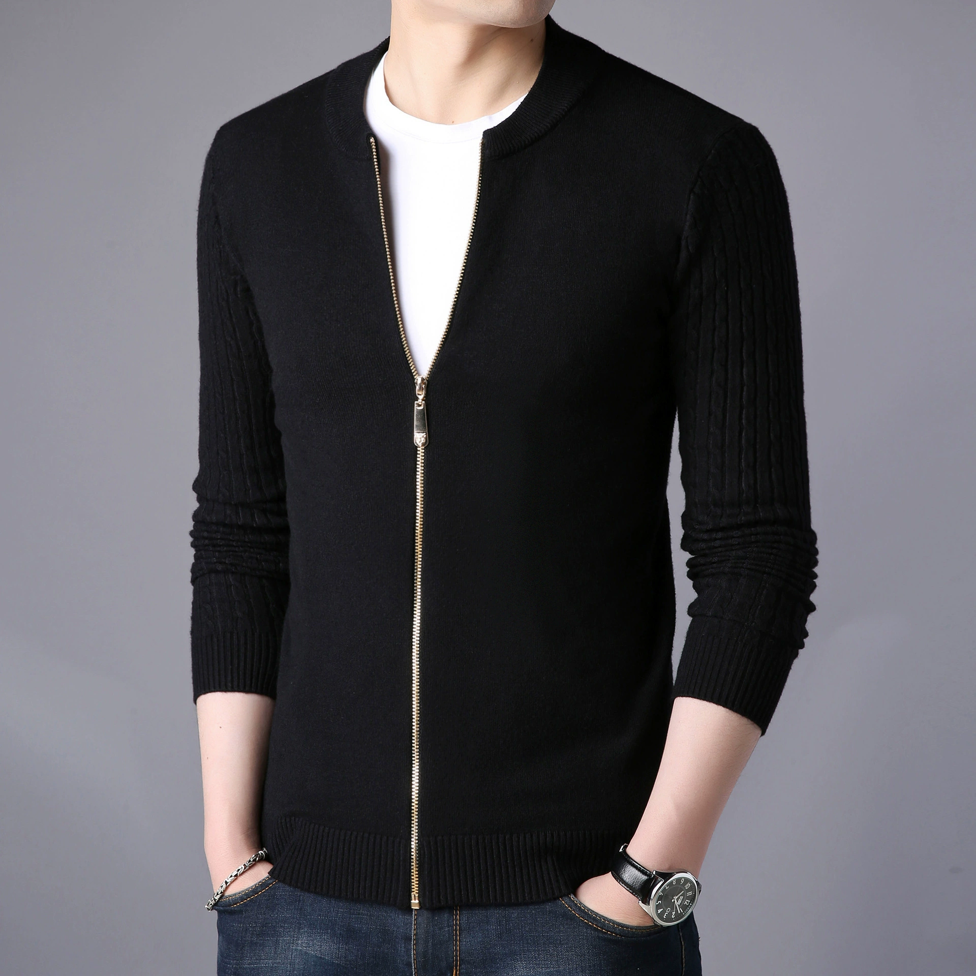 Вязаный свитер, кардиган для отдыха, куртка, коллекция 2023 года, slim fit, корейский стиль