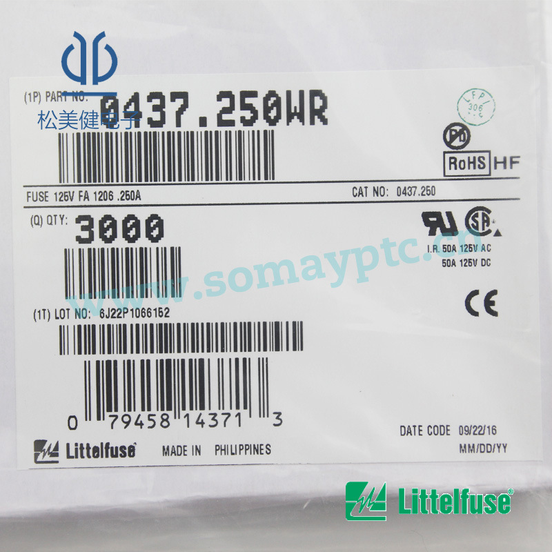 0437.250WR 力特Littelfuse 0.25A/125v 437系列高温保险丝原装