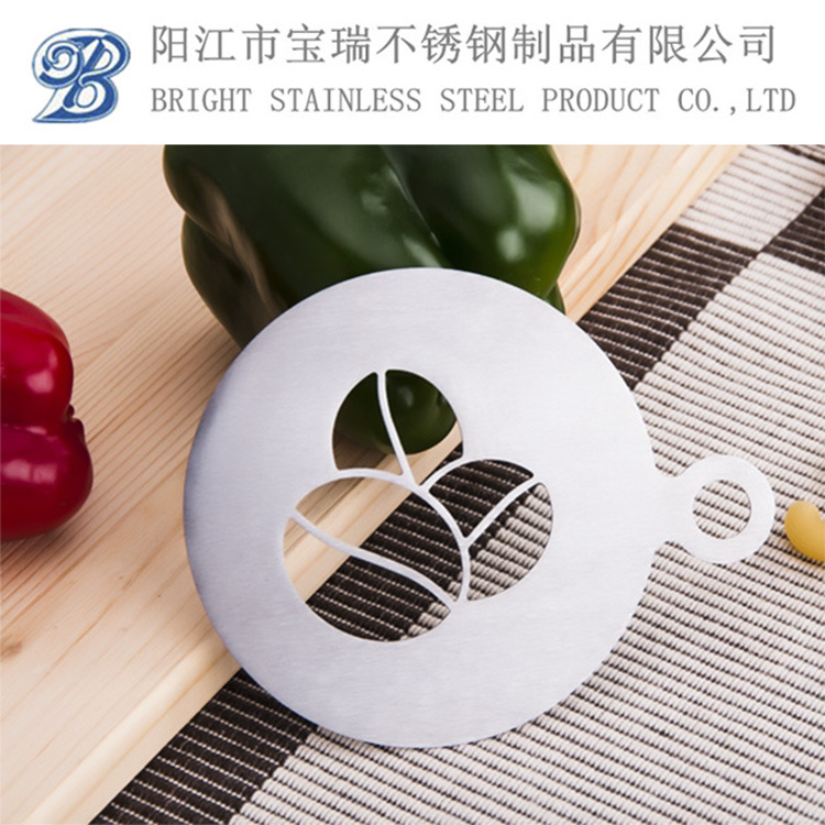 En stock 6 piezas creativo de acero inoxidable café guirnalda molde portátil café leche burbuja spray flor impresión plantilla