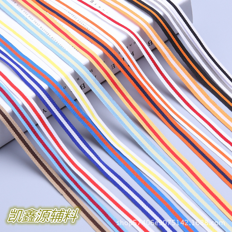 1cm红白红平纹涤纶间色三色织带 间色平纹带 涤纶间色带 现货批发