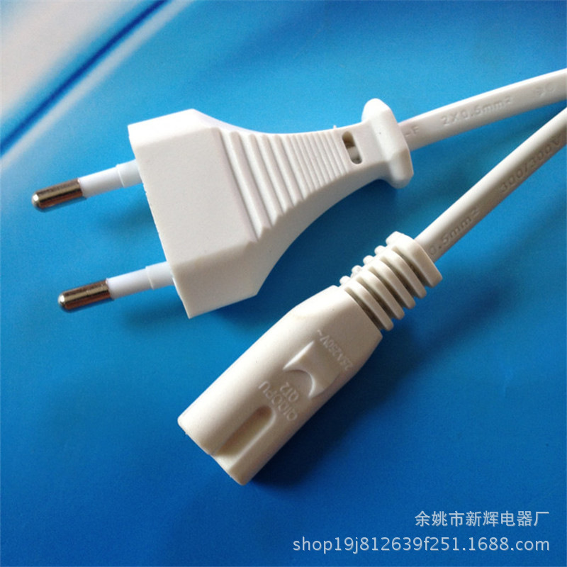 厂家供应批发欧规电源线 欧式圆插 两插带八字尾插头 电源线插头