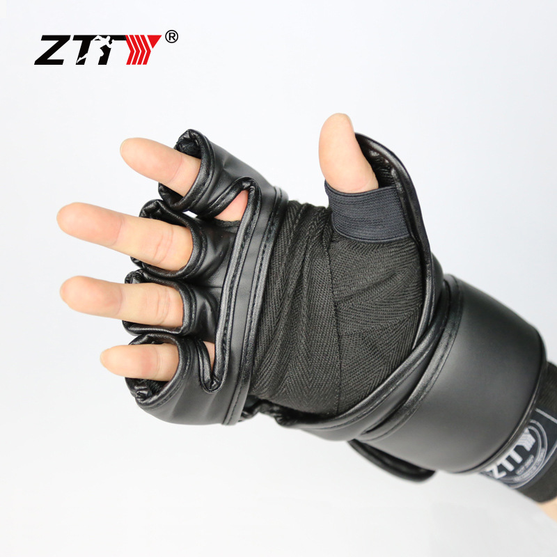Guantes de boxeo ZTTY MMA Sanda Entrenamiento Guantes profesionales Productos transfronterizos de UFC Guantes de medio dedo más vendidos