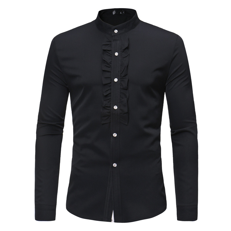 New Amazon WISH men's stand collar lace decoration solid color large size top dress shirt European size ZT-CS23 New Amazon WISH men's stand collar lace decoration solid color large size top dress shirt European size ZT-CS23