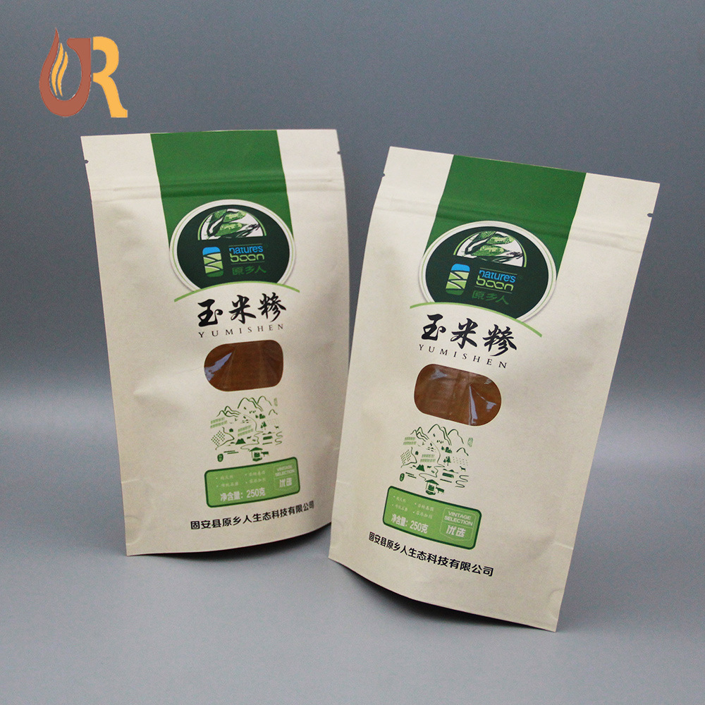 食品袋子玉米糁包装袋 面粉大米拉链包装袋 自立自封开窗牛皮纸袋