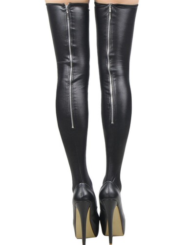 Exclusive European and American-Style Patent Leather Stockings with Metal-Decorated Over-the-Knee Sock Set
