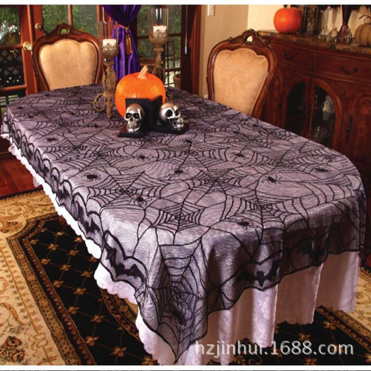 Ghost Festival black tablecloth warp knitted lace Spider bat New rectangular table tablecloth wholesale