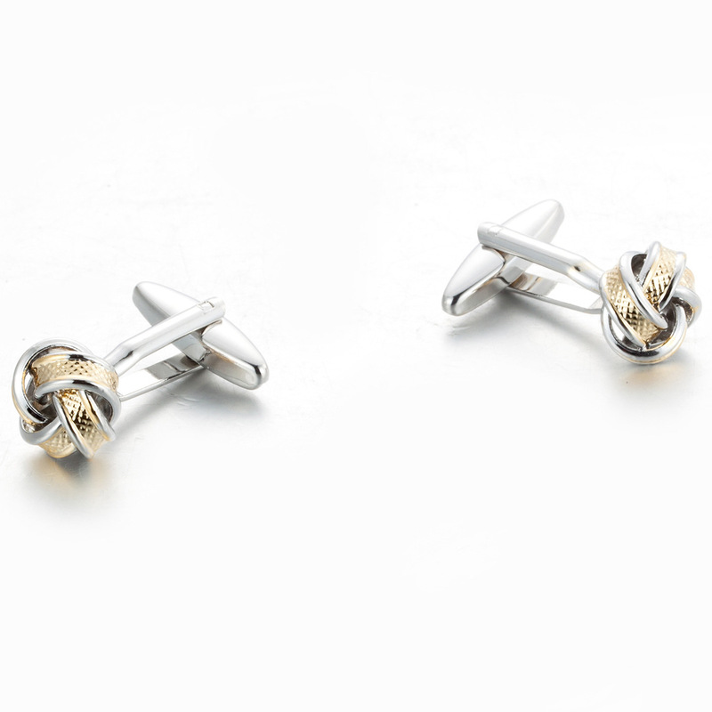 Business Cufflinks, French-Style Shirt Dress Cufflinks, Gold and Silver Two-Tone Braided Cuff Buttons, Cufflinks 773