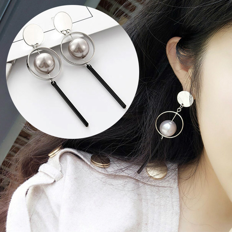 欧美饰品夸张立体几何复古气质镂空圆环珍珠耳环时尚简约耳饰