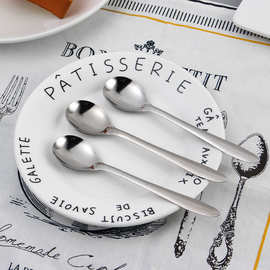 不锈钢勺子简约韩式勺家用甜品勺长柄加厚咖啡勺吃饭勺子调羹汤勺