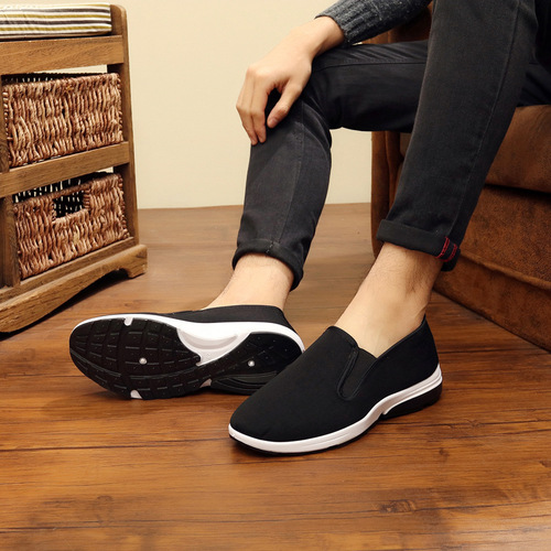 Old Beijing Cloth Shoes for Men, Calf Leather Sole, Folded Scarf Style, Casual Shoes for Middle-Aged and Elderly, Black, Work Shoes, Thick Sole, Large Size for Men