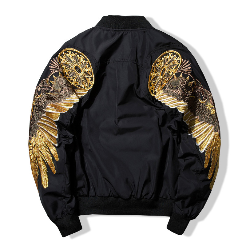 Japanese Jacket Men's Golden Wings Embroidered Harajuku MA-1 Aviator Jacket Trendy Brand Couple Baseball Suit Women Japanese Jacket Men's Golden Wings Embroidered Harajuku MA-1 Aviator Jacket Trendy Brand Couple Baseball Suit Women
