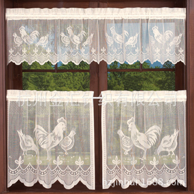 Upper and Lower Kitchen Half Curtain Easter Rooster Lace Kitchen Curtain Dustproof Polyester Fabric Door Curtain Set