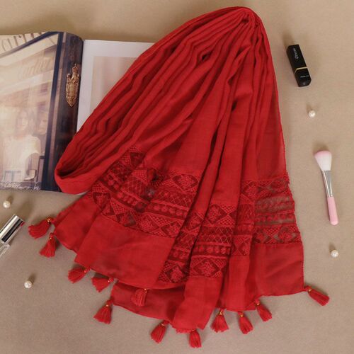 Versatile and fashionable new lace tassel scarf, women's solid color mustache spring and autumn shawl gauze scarf BS529