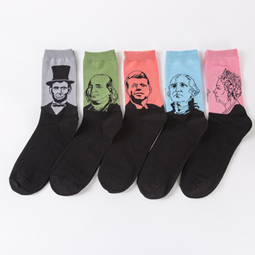 Fashion trendy socks wholesale casual men's cotton socks character avatar mid-calf socks without jams