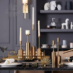 Nordic light luxury metal six-piece wedding dining table set, simple romantic props, candlelight dinner decorations, iron candlesticks