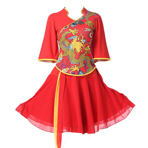 Deep Meaning Square Dance Costume New Set Yang Liping Dance Wear Chiffon Dragon Pattern Performance Yangge Dress xfLL06