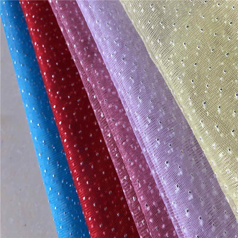 全涤硬网 童装网纱 钻石点网布滴塑面料 亮晶晶装饰面料