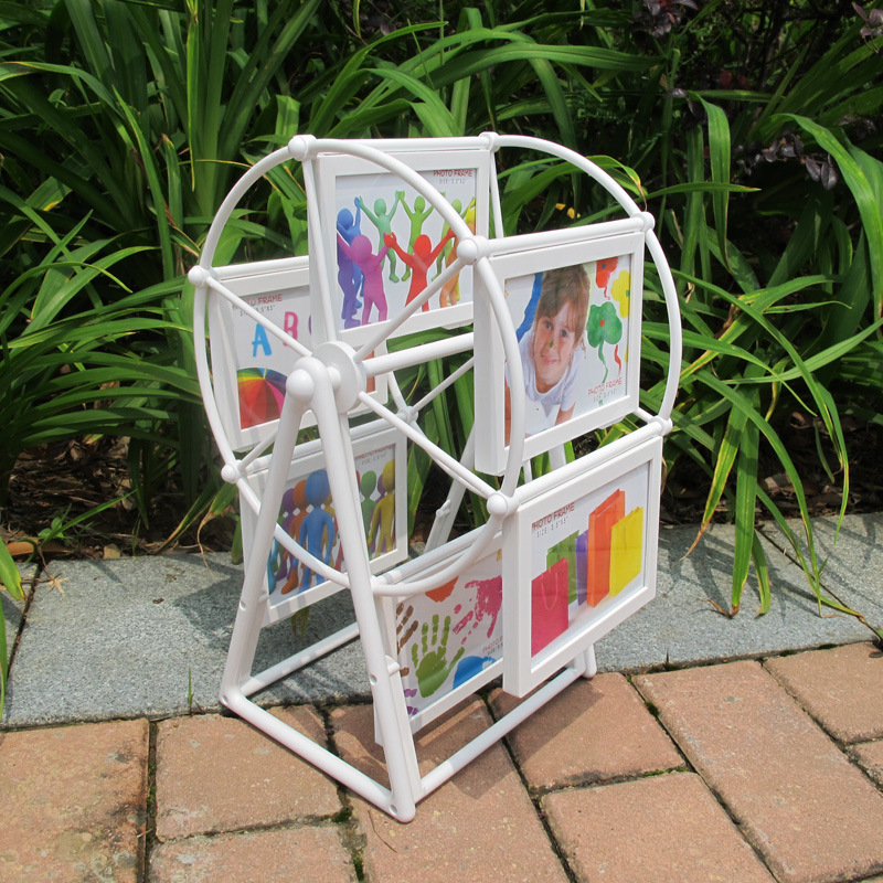 Pink Ferris wheel photo frame decoration 3 6 7-inch couple children rotating combination picture frame European-style large wooden photo frame