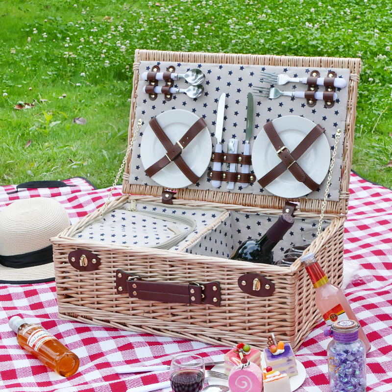 Comercio exterior personalizado canasta de picnic de vidro canasta de almacenamiento de sauce canasta de frutas canasta de cubierta de aislamiento canasta de picnic canasta mayorista