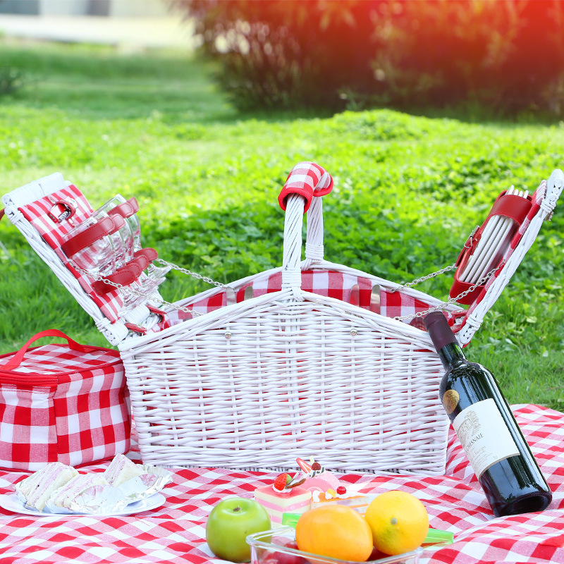 Fábrica de punto de mano mano de sauce acompañado de cestas de regalo con cubierta de cestas de almacenamiento de caña con cubierta de mesa de primavera cesta de picnic
