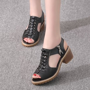 2022 Sandals Women's Summer Flat Waterproof Table Beef Sole Women's Sandals Fish Hip Side Zipper Retro Women's Shoes