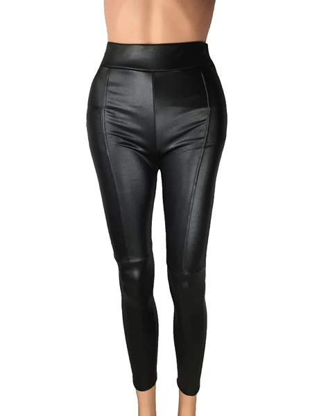 Library S2 black mid -strip imitation leather pants
