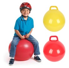 加厚批发纯色无图案充气手柄球儿童PVC玩具羊角跳跳球4色可选