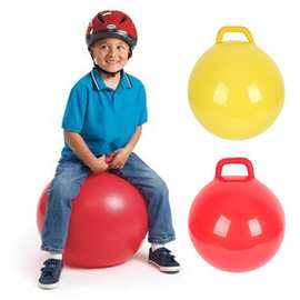 加厚批发纯色无图案充气手柄球儿童PVC玩具羊角跳跳球4色可选