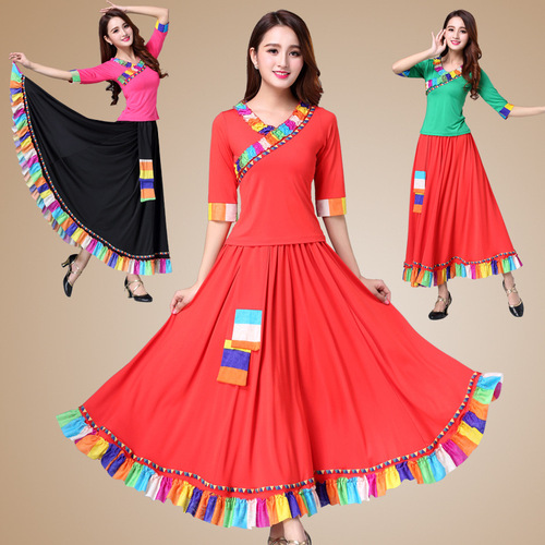 Tingzimei 2020 spring and summer square dance costume new suit colorful lace Tibetan long skirt performance costume dance costume