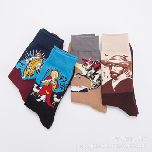 Fashionable colorful trendy socks casual couple socks wholesale famous painting series mid-calf men's socks cross-border socks