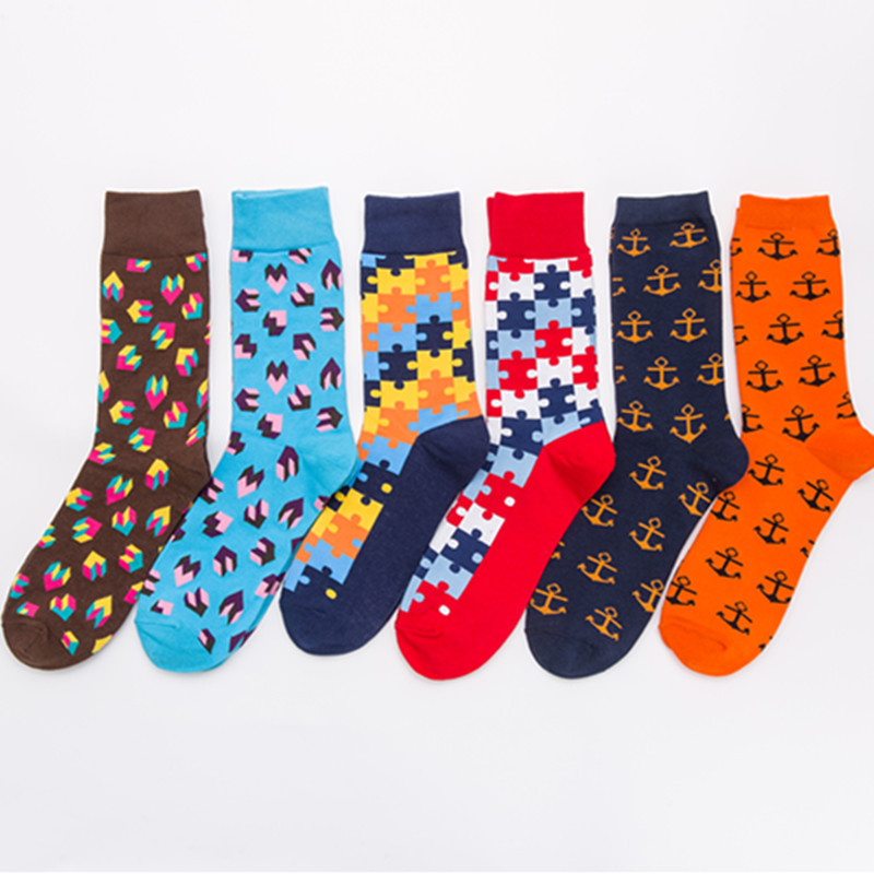 Spot cross-border fashion color cotton socks Happy Socks wholesale casual puzzle lovers socks without card head