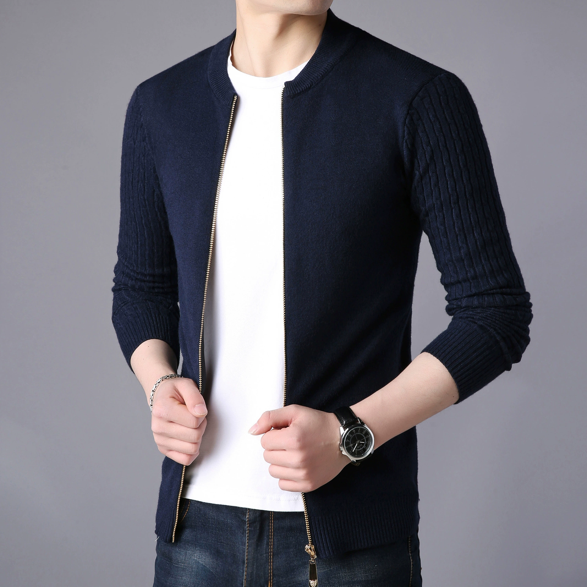 Вязаный свитер, кардиган для отдыха, куртка, коллекция 2023 года, slim fit, корейский стиль