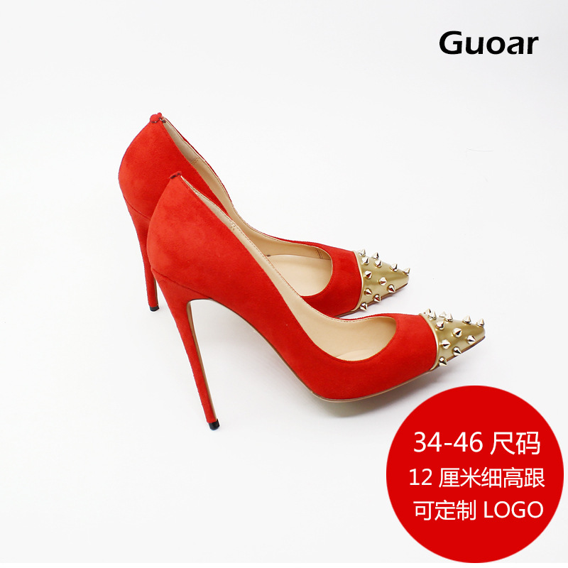 2022 New Pointed Golden Liuding Foreign Trade Explosions 12cm Thin Heeled Women's Fashion Shoes