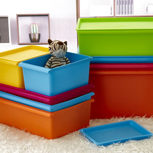 彩色中号收纳箱子带盖桌面玩具杂物塑料储物盒学生便携整理盒子