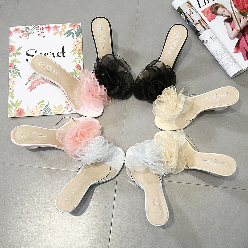 833-9 корейские сандалии на танкетке, женские летние 2021, новые сексуальные прозрачные туфли на высоком каблуке с кристаллами и цветком