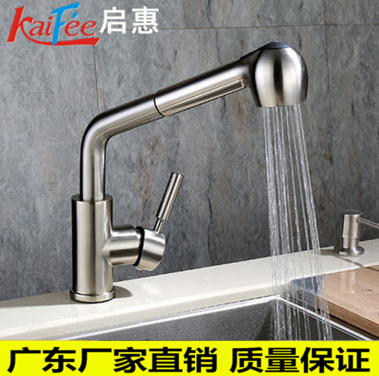 Factory Direct Supply 304 Stainless Steel Kitchen Pull-Out Faucet Internet Celebrity Brushed Hot and Cold Dish Basin Sink Telescopic Faucet