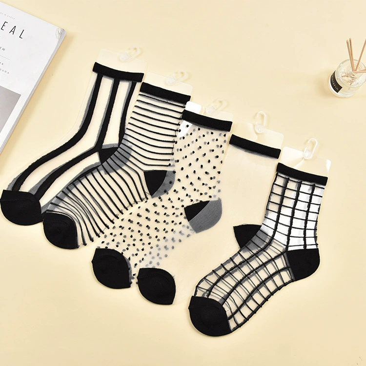 Sheer summer glass tights socks, transparent patterned crystal, one size
