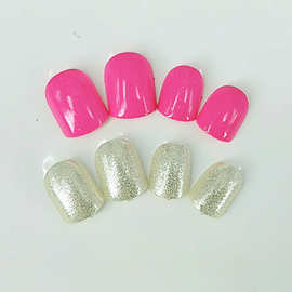 粉色全贴指甲贴片 简约单色时尚假指甲成品 可拆卸假短甲片穿戴甲