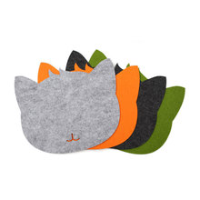 厂家定制毛毡鼠标垫 办公室创意简约可爱彩色猫咪头毛毡鼠标垫