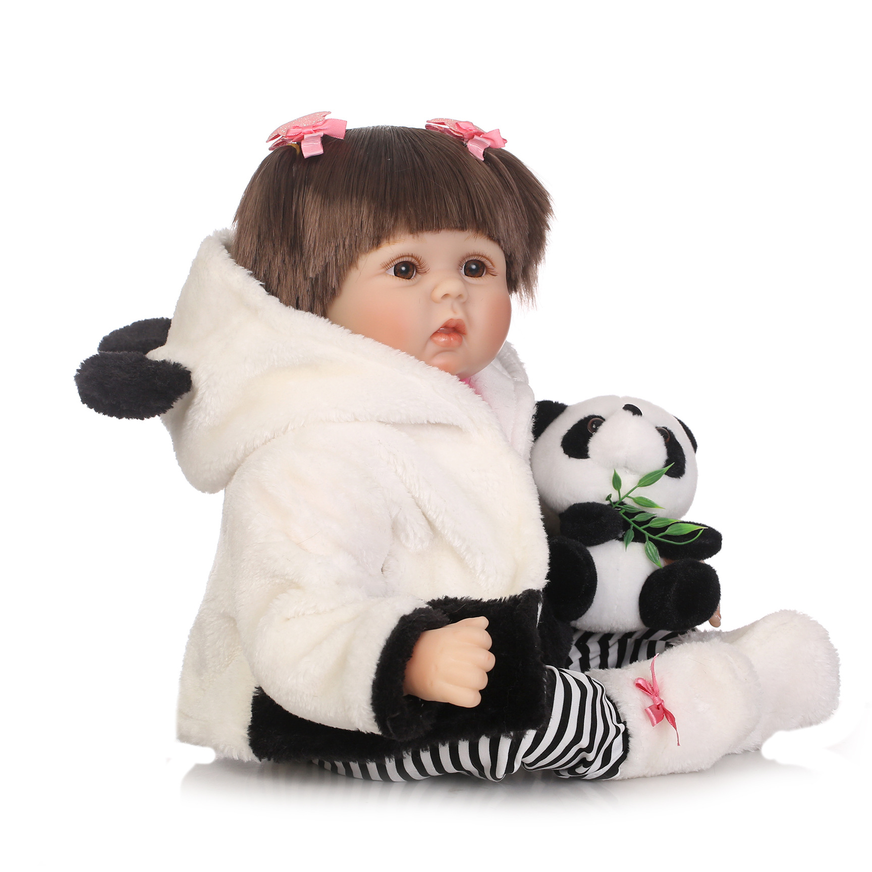 Simulación Muñeca China Panda bebé lindo bebé suave pegamento realista muñeca chica juguete
