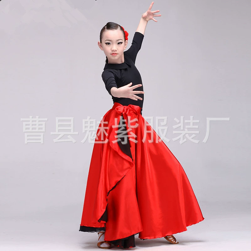 Spanish bullfighting dance dress cloak Red children's Latin dance skirt belly dance skirt female adult large swing skirt