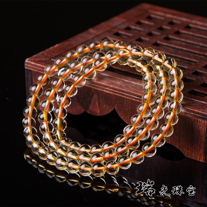 三圈黄水晶手链 天然水晶女款多圈黄水晶手链手串佛珠批发