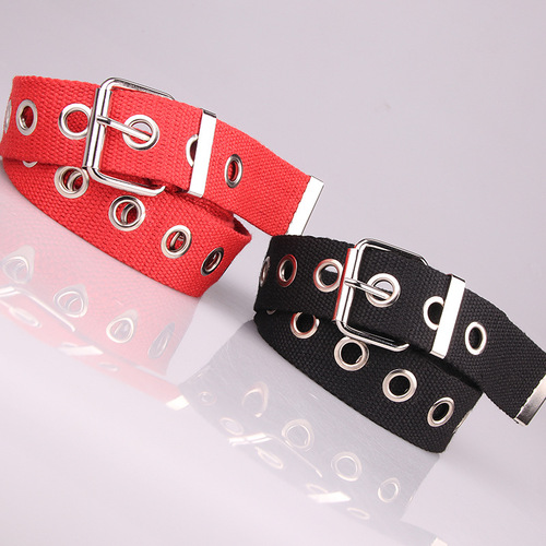 New style hollow eye belt nylon canvas jeans, personalized and fashionable women's decorative tactical belt wholesale